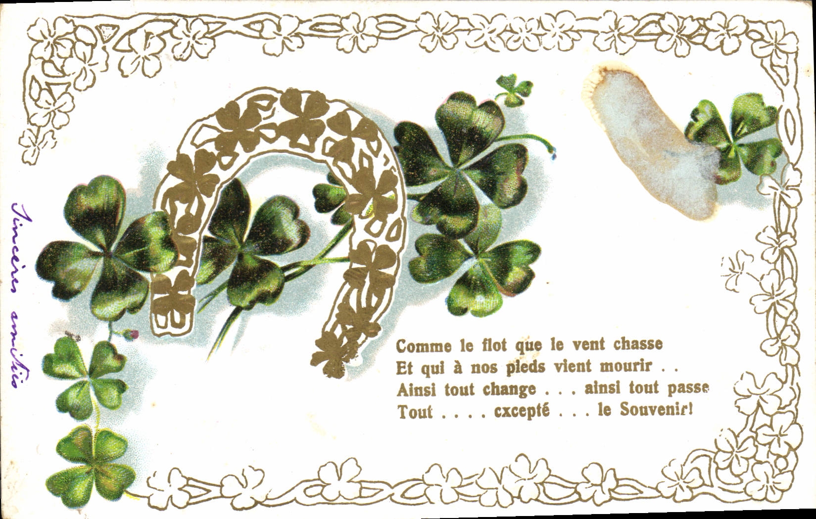 CPA Fantaisie Fleurs Fer a cheval Trefles 