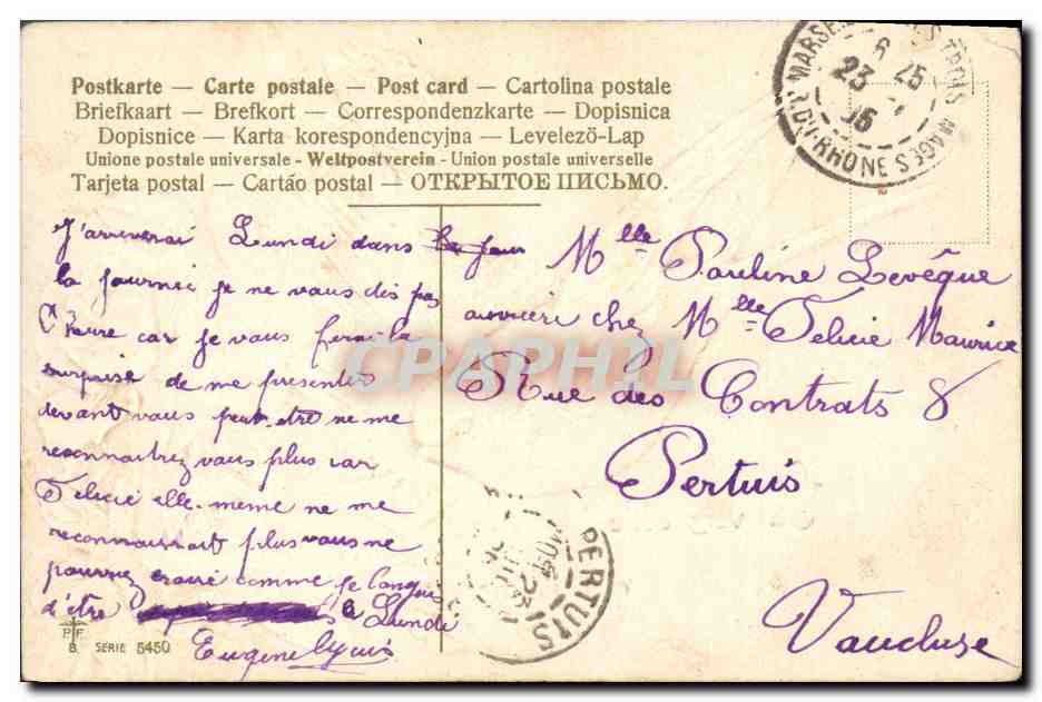 Oiseau portant une lettre — Roses — Éditeur non identifié, série 8450 — Reverso