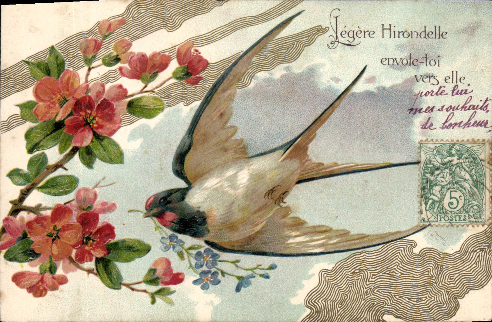 Hirondelle — Légère Hirondelle envole-toi vers elle, porte-lui mes souhaits de bonheur — série 5480