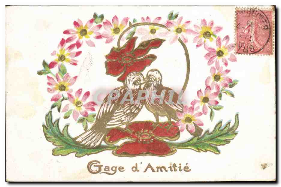 CPA Fantaisie Fleurs Oiseaux 