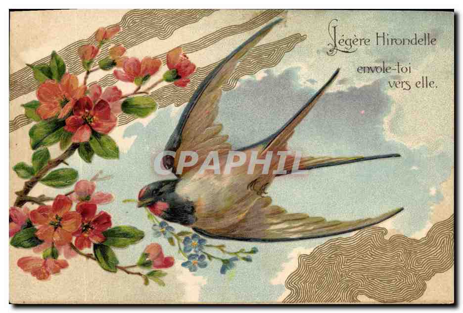 Hirondelle et fleurs — texte poétique — éditeur inconnu