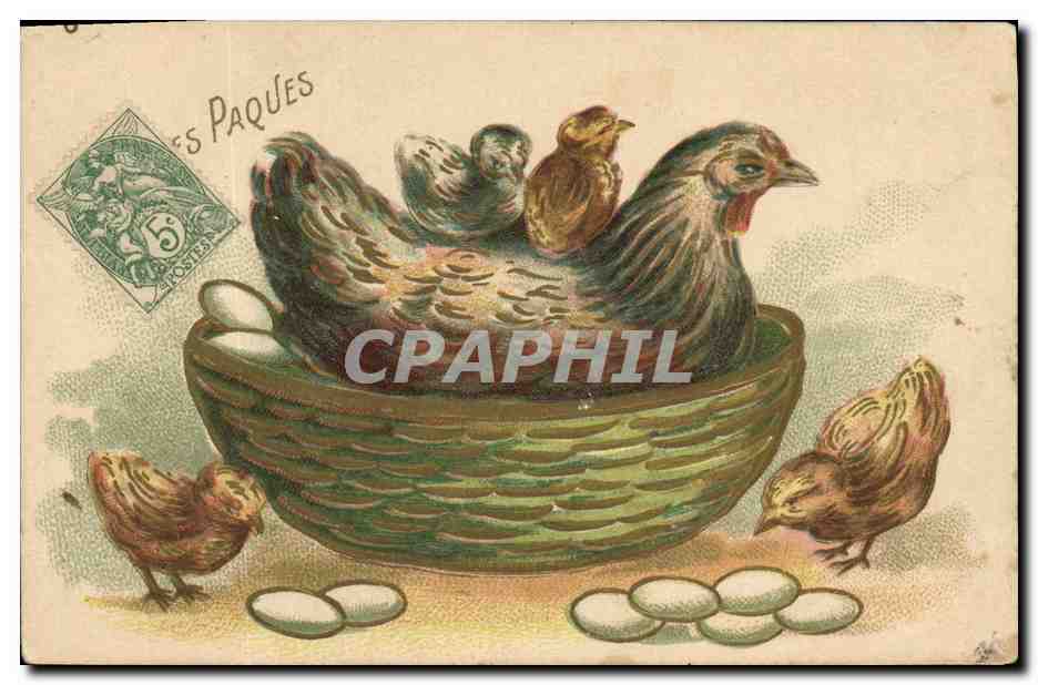 CPA Fantaisie Fleurs Poule Poussins 