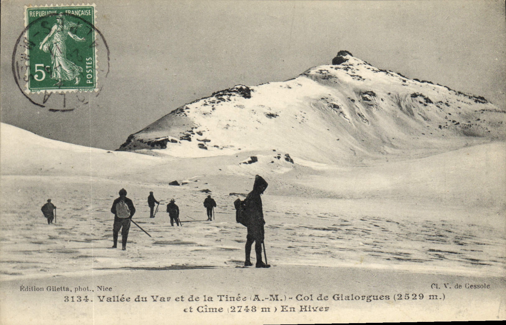 Vallée du Var et de la Tinée (A.-M.) - Col de Gialorgues (2529 m.) et Cime (2748 m.) En Hiver — Édition Giletta, phot. Nice, n° 3134