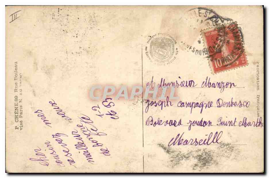 CPA Fantaisie Langage des timbres Fmme Avion Aviation Semeuse  — Verso