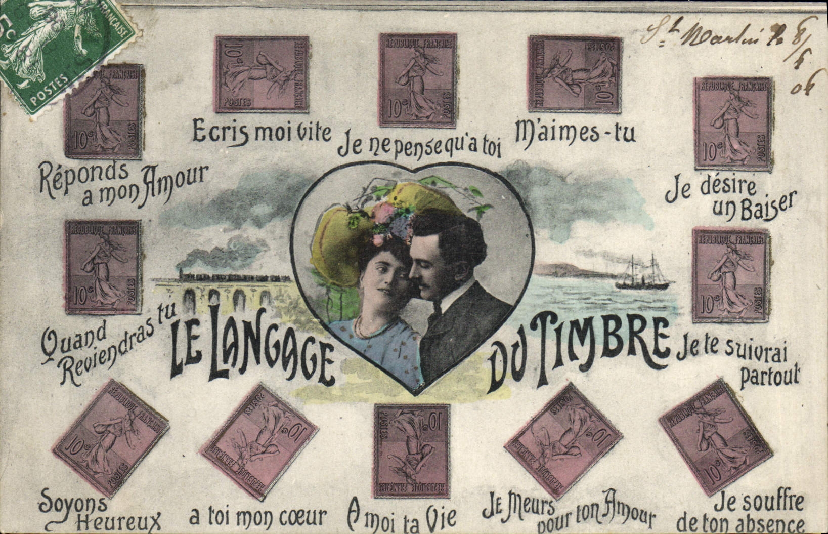 CPA Fantaisie Langage du timbre Semeuse 10c 