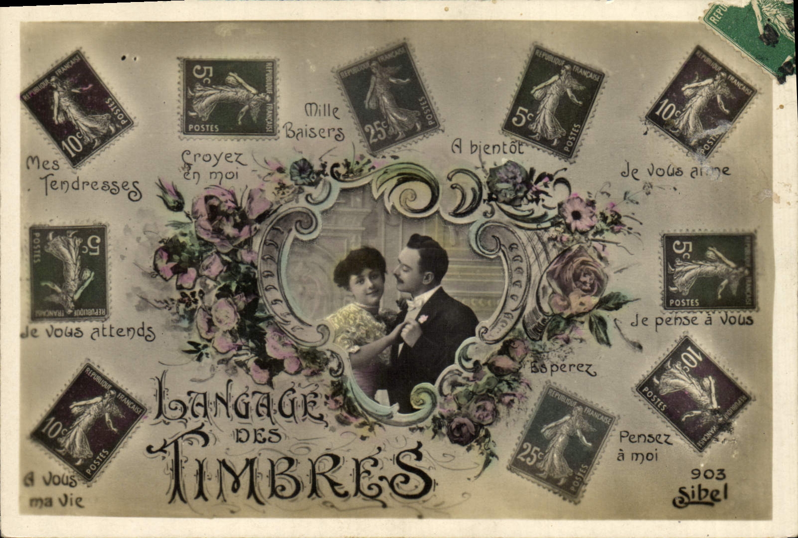 CPA Fantaisie Langage des timbres 