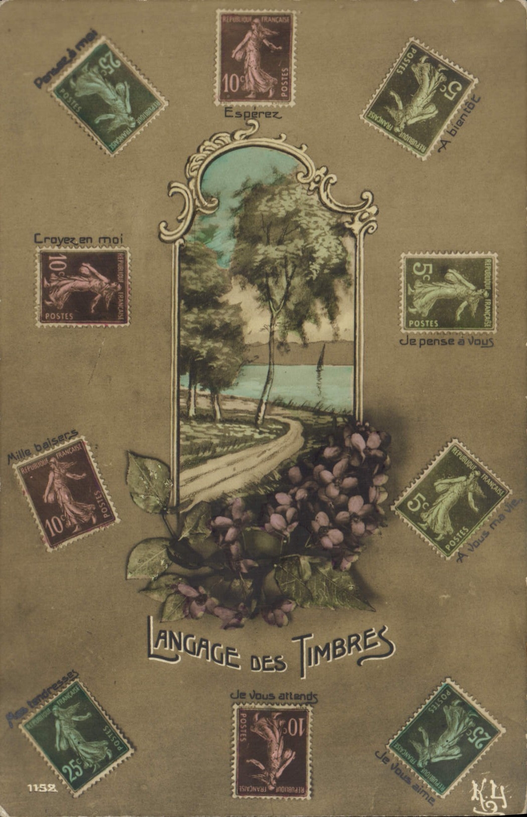 CPA Fantaisie Langage des timbres Semeuse 