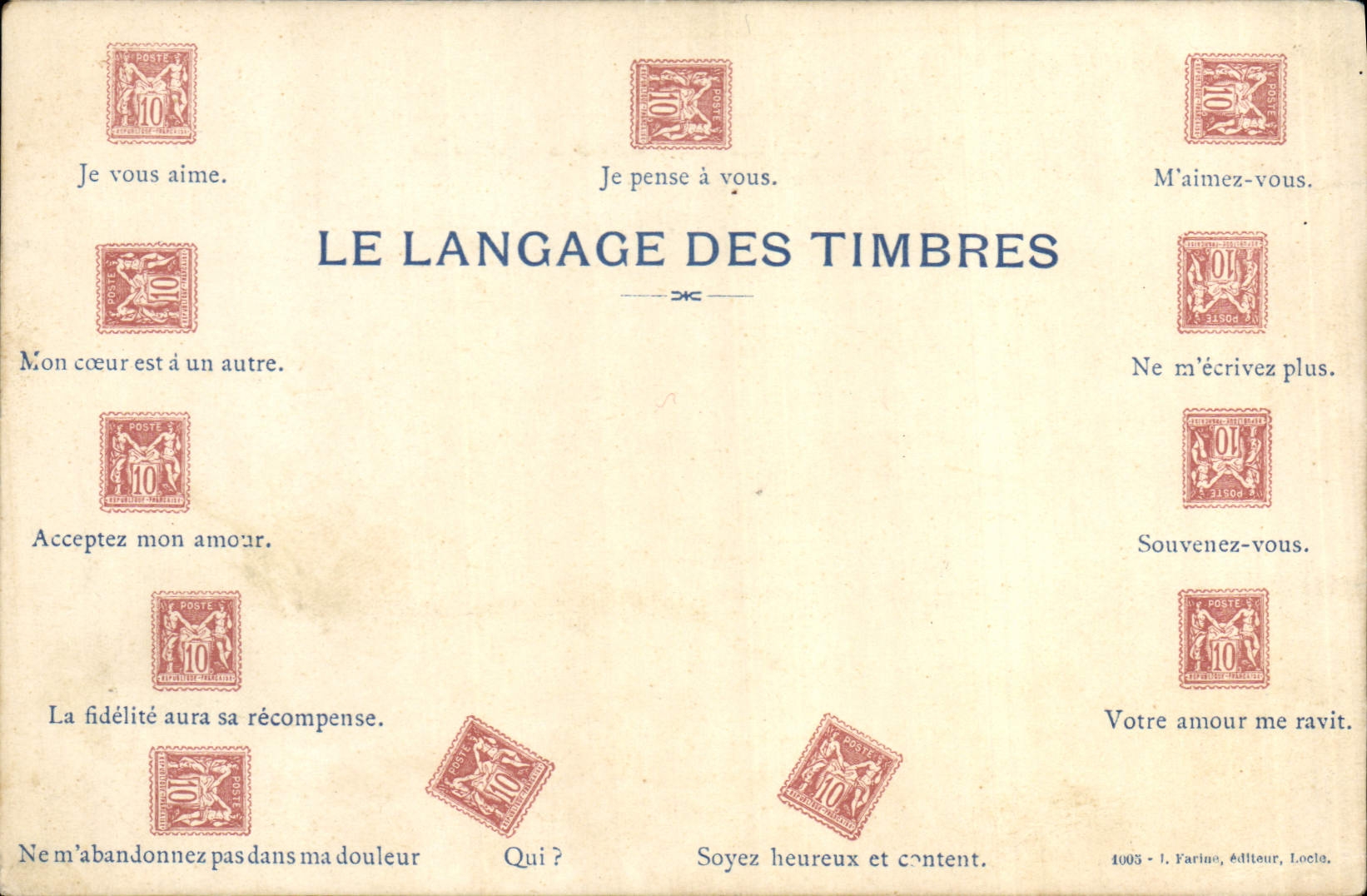 CPA Fantaisie Langage des timbres Type Sage 
