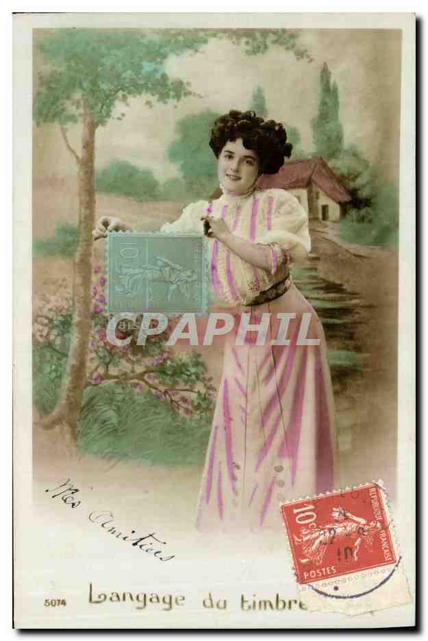 CPA Fantaisie Langage du timbre Semeuse 10c Femme 