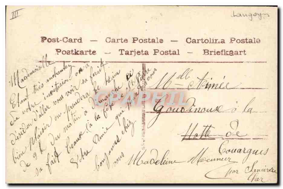 CPA Fantaisie Langage du timbre Semeuse 10c Femme  — Verso