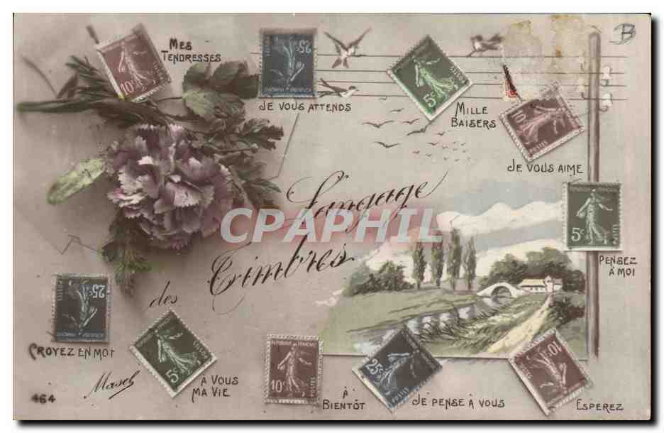 CPA Fantaisie Langage des timbres Semeuse 