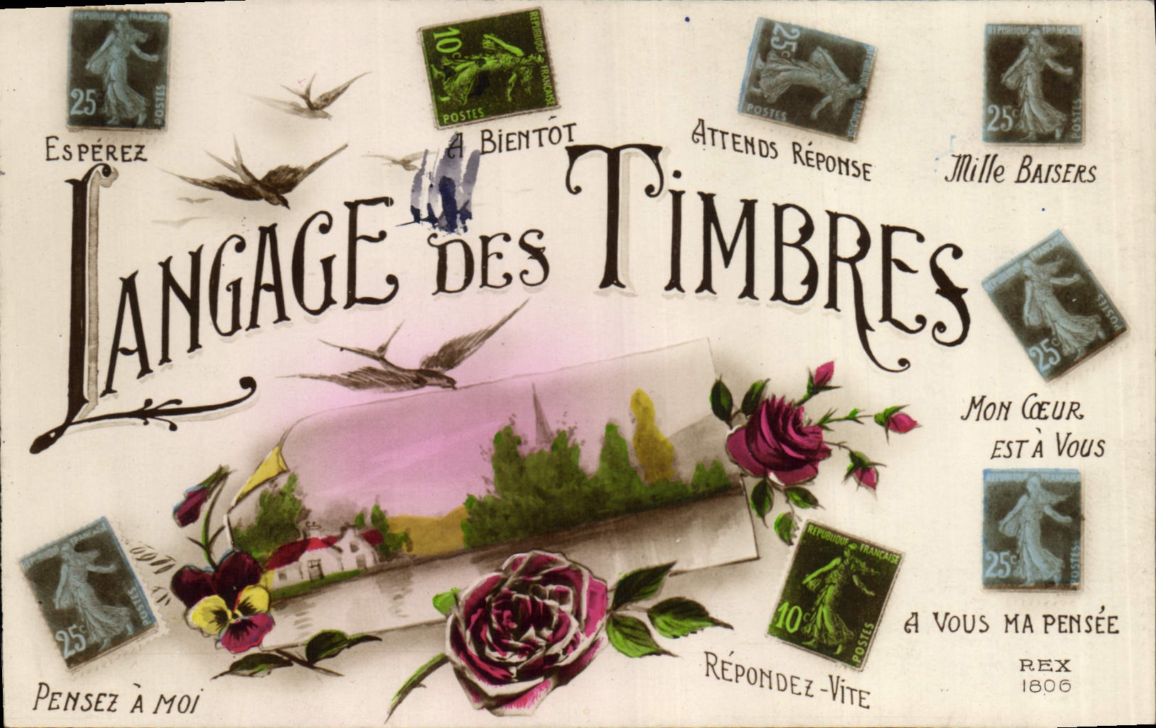 CPA Fantaisie Langage des timbres Semeuse 
