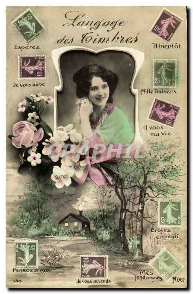 CPA Fantaisie Langage des timbres Semeuse 