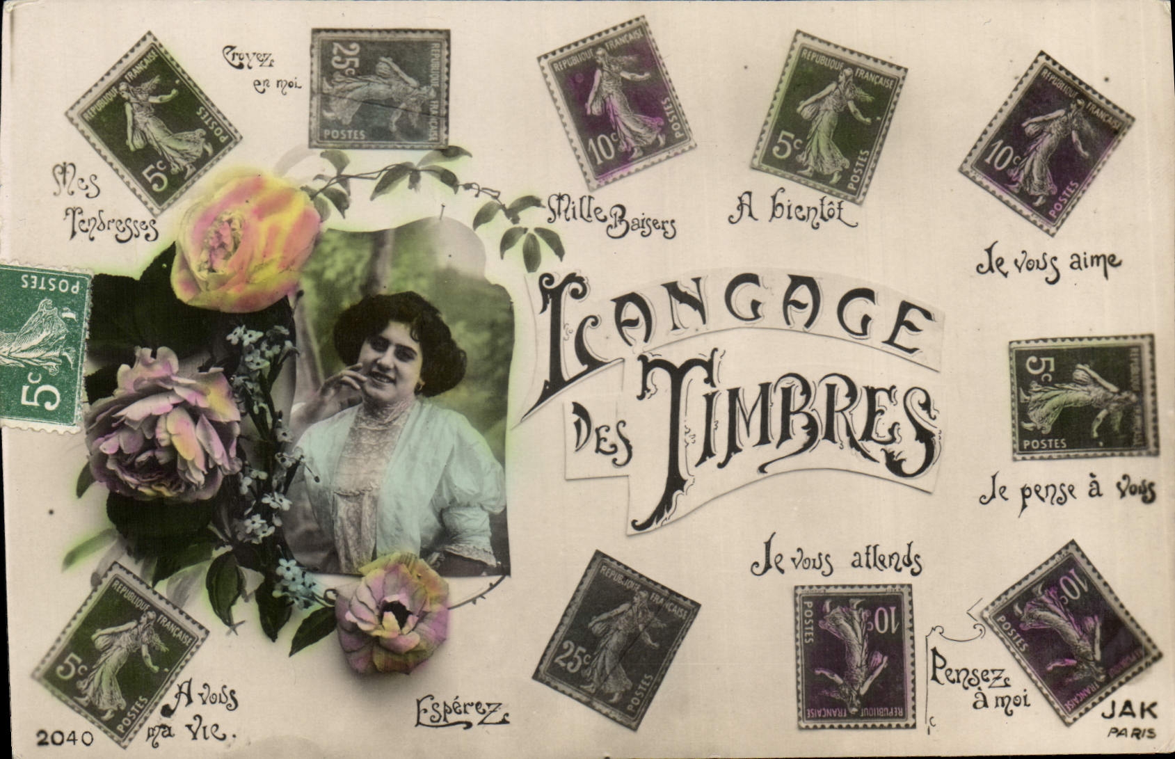 CPA Fantaisie Langage des timbres Femme 