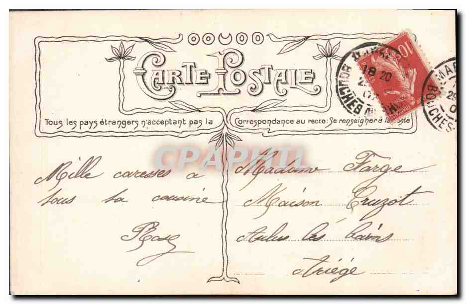 CPA Fantaisie Langage des Timbres Femme  — Rückseite