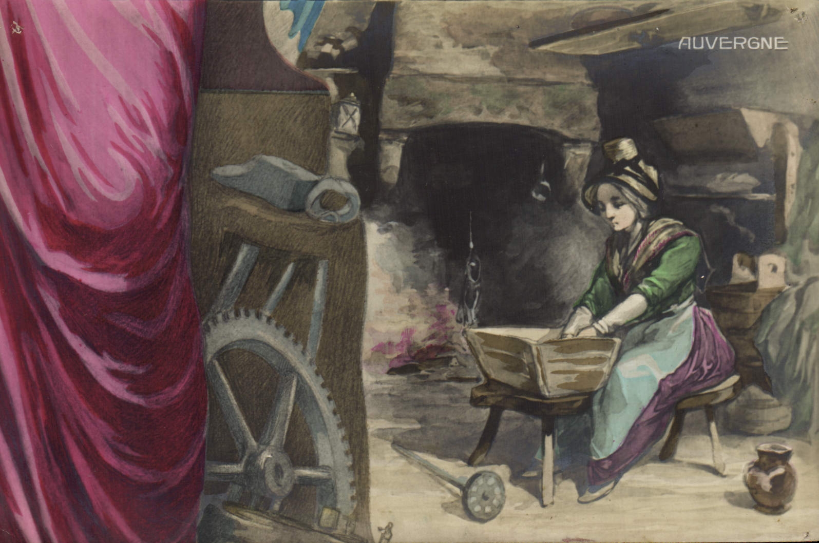 CPA Puzzle Folklore Auvergne 