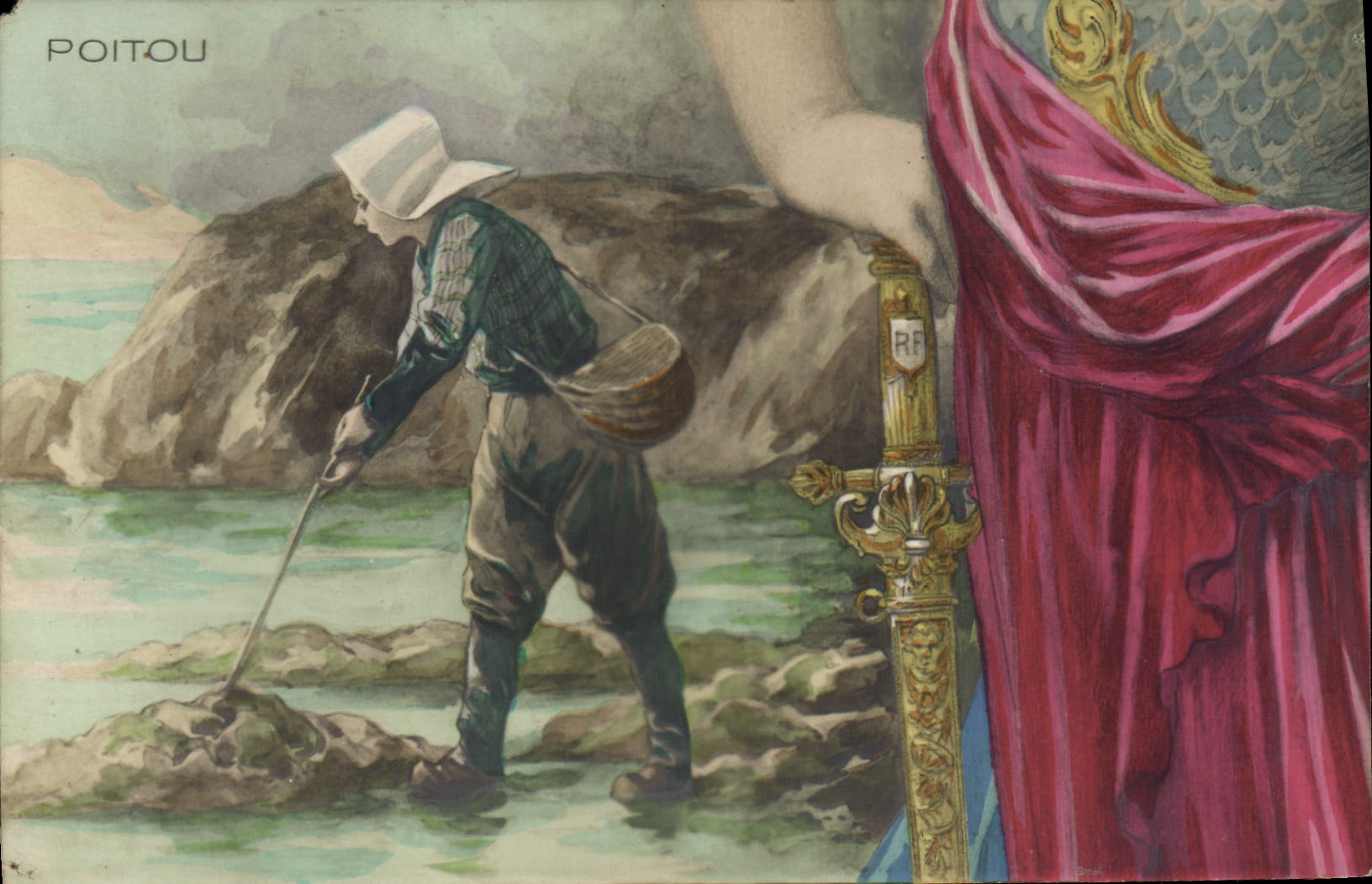 CPA Puzzle Folklore Poitou 