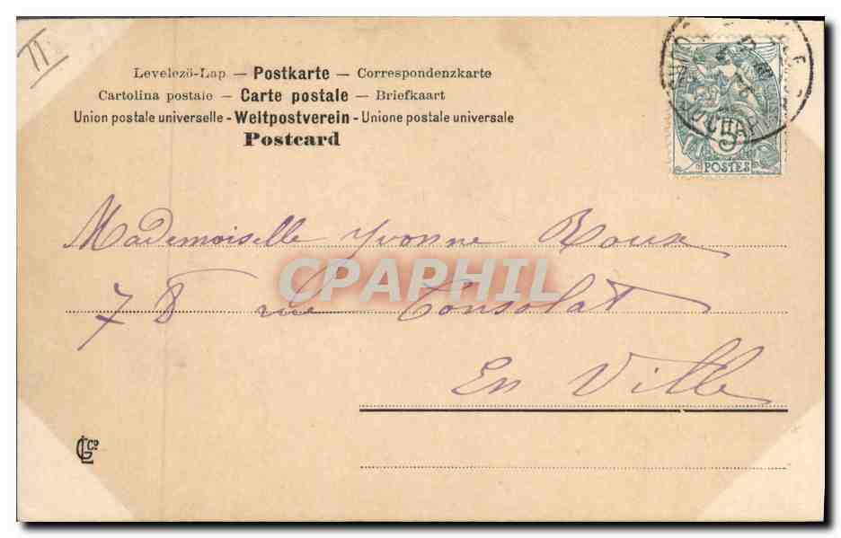 Deux enfants et une femme dans un décor de lettres ornées — éditeur Pauline, n° 128 — Verso