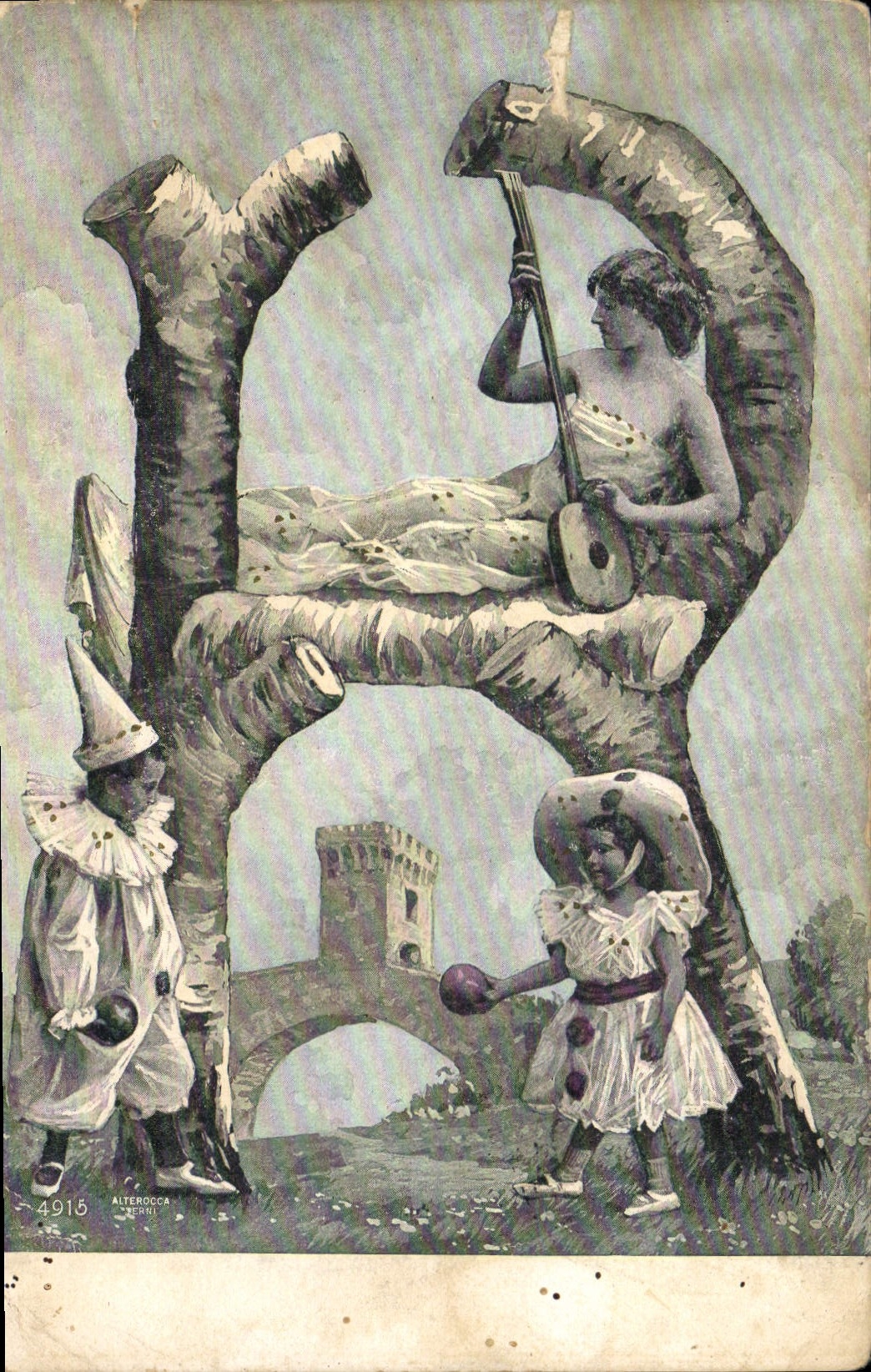CPA Fantaisie Femme Lettres Lettre R Enfants Pierrot 