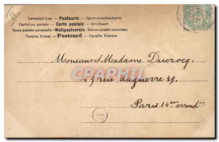 Femme et enfants dans un décor de lettres — Imprimeur Bréantat Georges — n° 195 — Verso