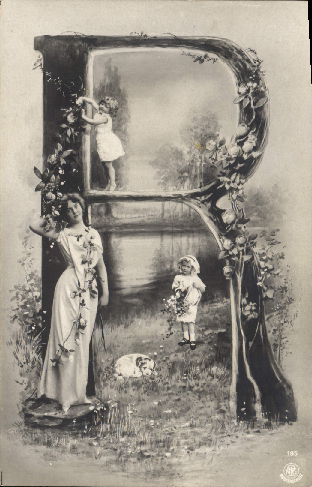 Deux enfants dans un cadre décoratif — Mottinger & Cie, n° 195