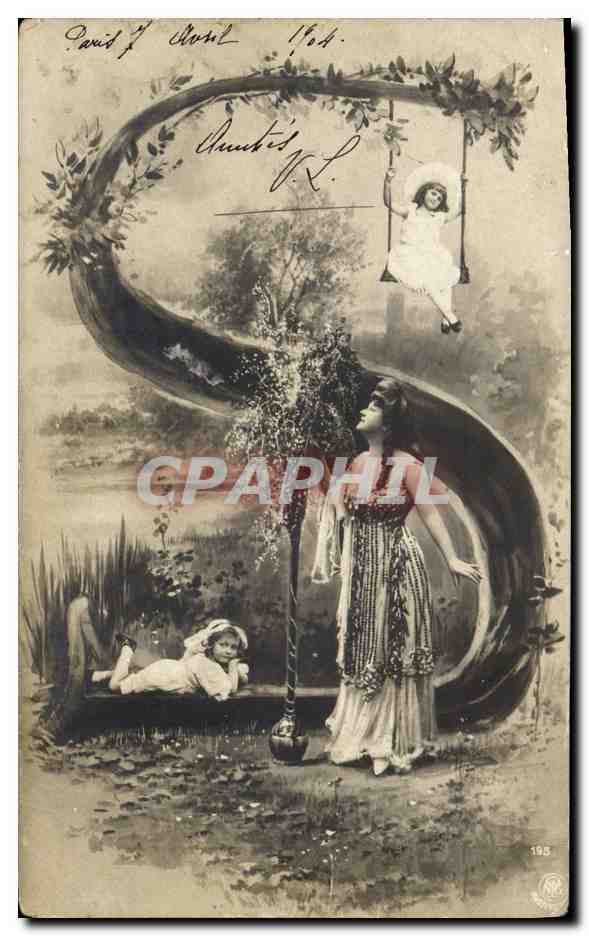 CPA Fantaisie Femme Lettres Lettre S Enfants 