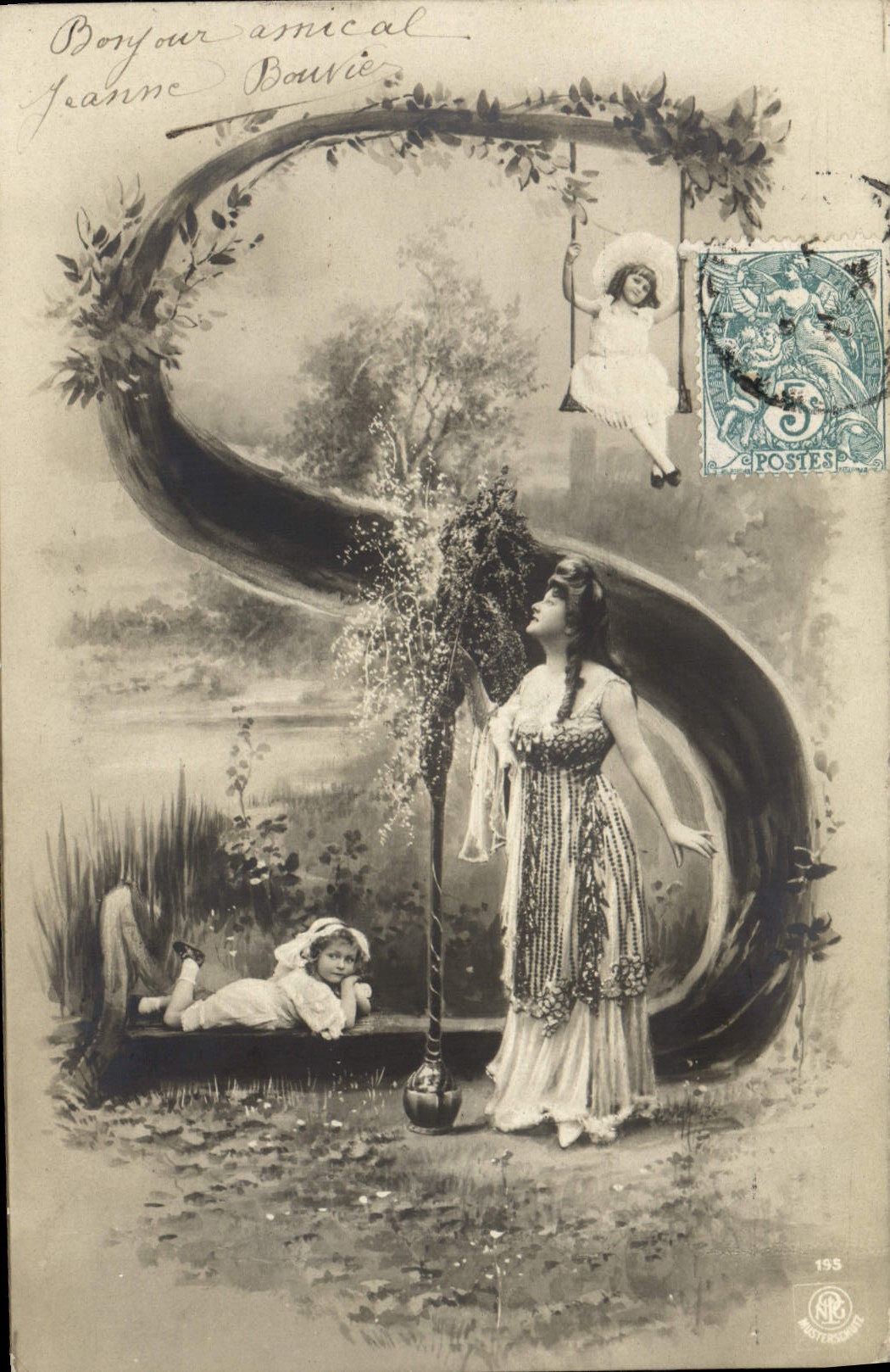 Frau und Kind in einer botanischen Szene — Verlag NRG, Nr. 155
