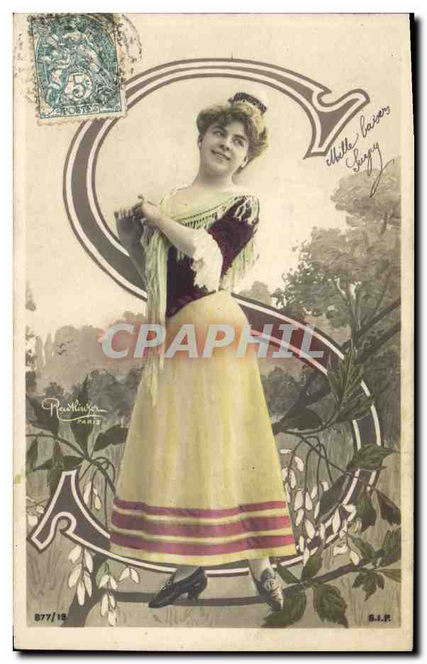 Femmes en robe jaune et rouge — Éditeur Fleischhauer, Paris, n° 877/19