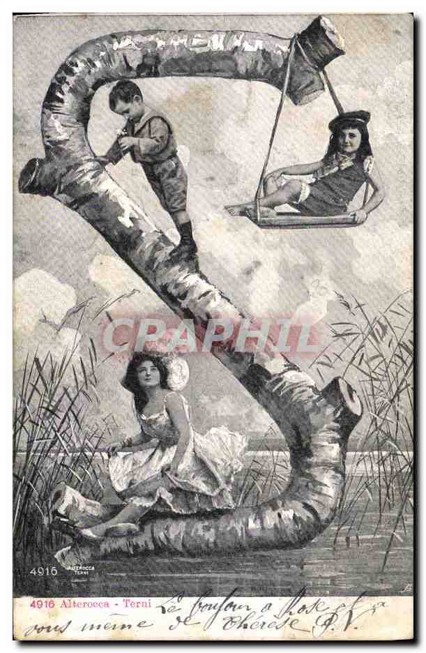 CPA Fantaisie Femme Lettres Lettre S Enfants 