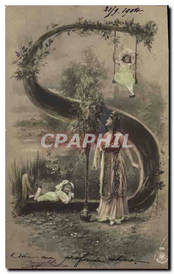 Femme et enfant dans un décor végétal — éditeur Campillo, n° 195