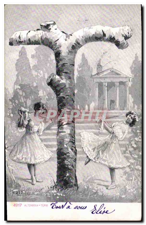 Deux jeunes filles jouant près d'un arbre — Alterocca-Terni — Graphiti n°4917
