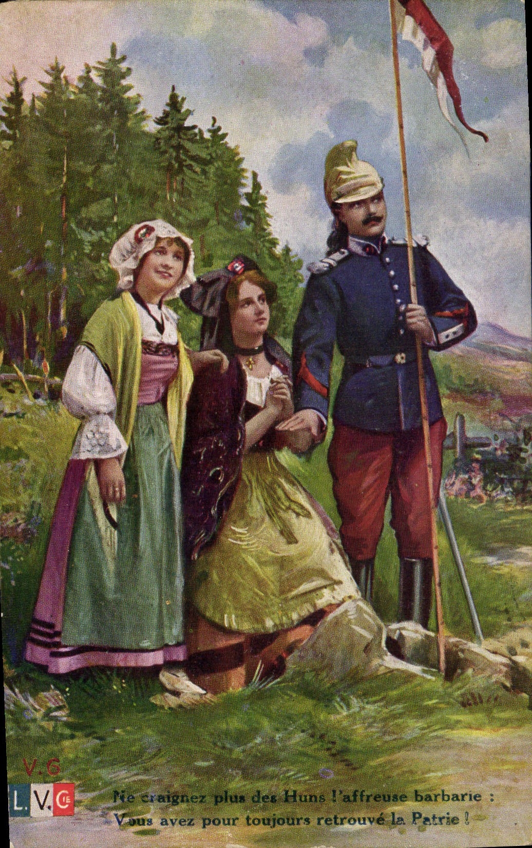 Deux jeunes filles et un soldat — L.V.C. — V.G.