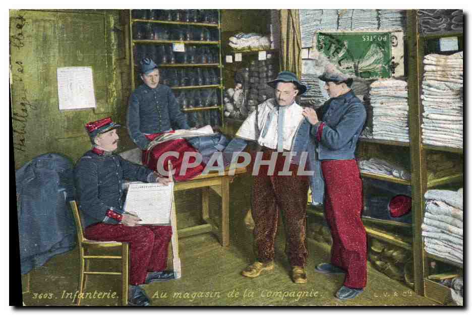 CPA Militaria Infanterie Au magasin de la compagnie