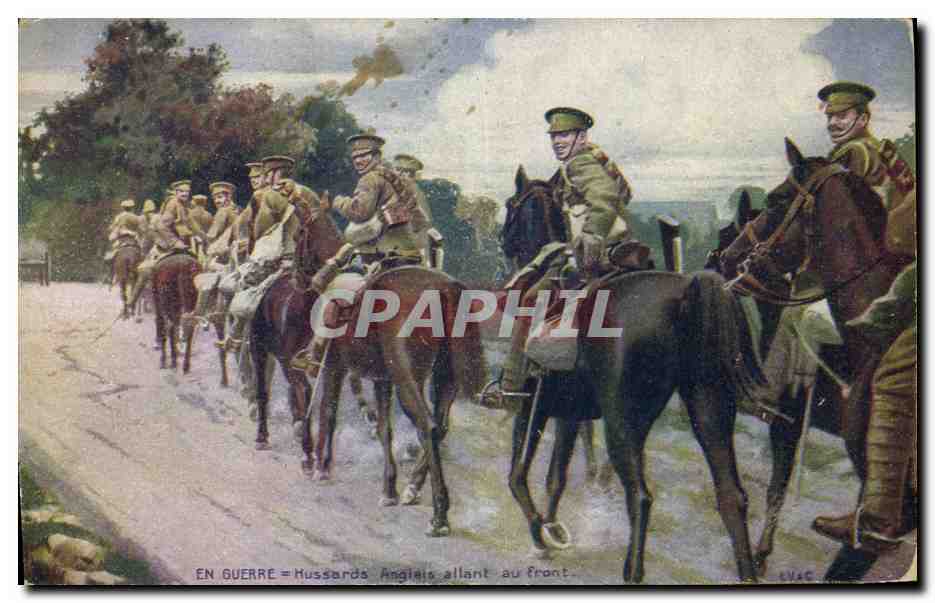 CPA Militaria Hussards anglais allant au front