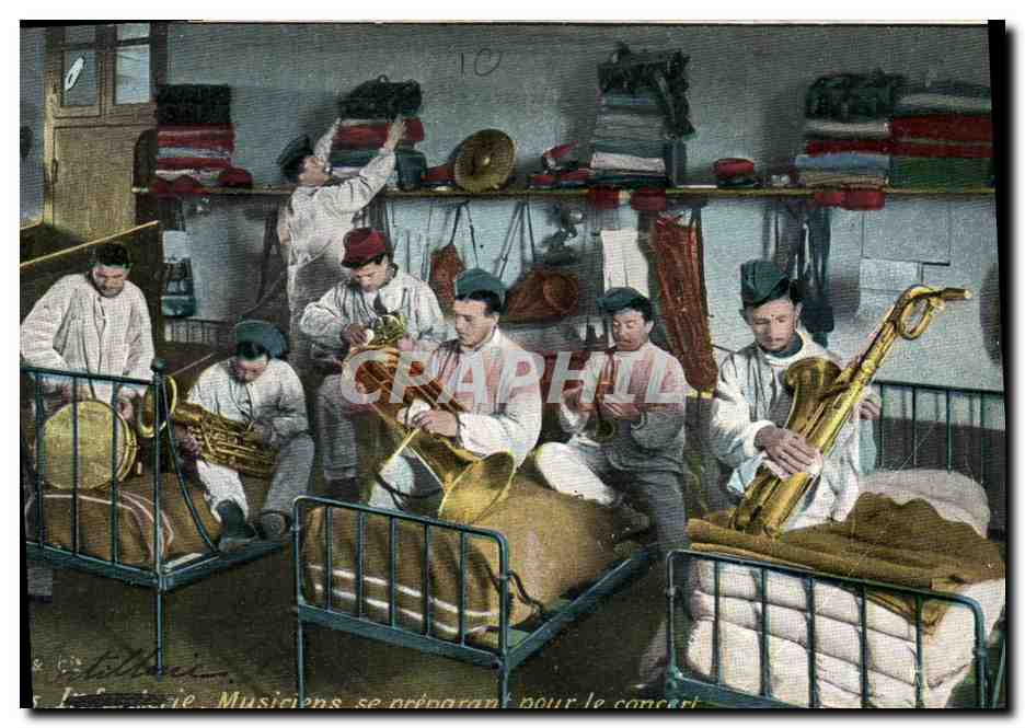 Infanterie — Musiciens se préparant pour le concert — Éditeur : N. Lefebvre