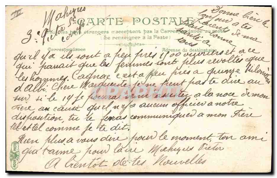 Infanterie — Au réfectoire — L.V.&C° n°3815 — Verso