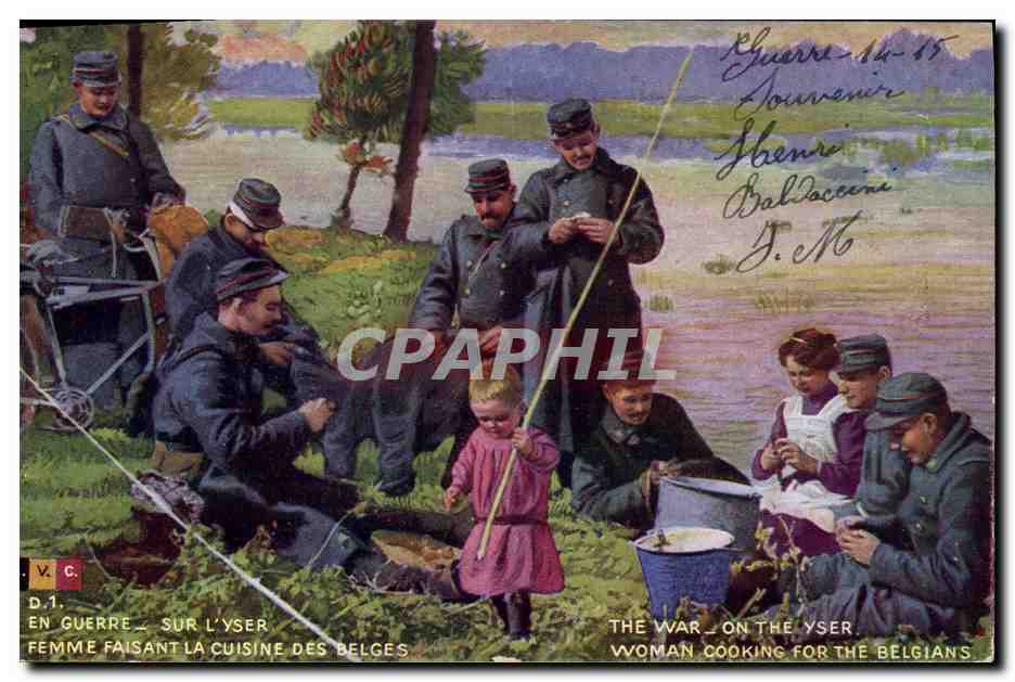 En Guerre sur l'Yser — Femme faisant la cuisine des Belges — D.1 — V.C.