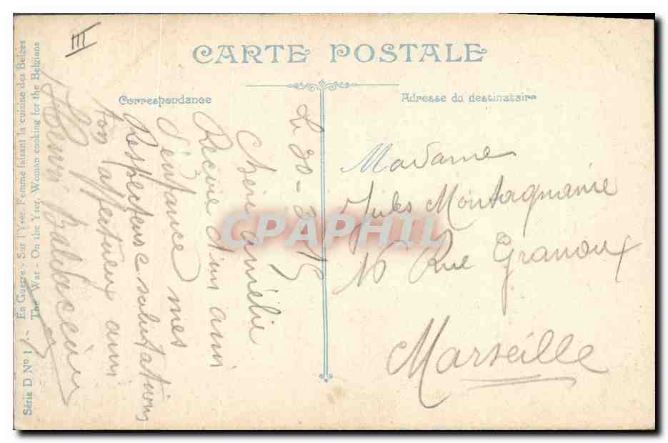 En Guerre sur l'Yser — Femme faisant la cuisine des Belges — D.1 — V.C. — Achterkant