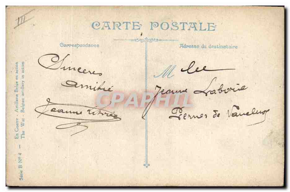 Artillerie Belge en action — LV&C — Série B N°4 — Reverso