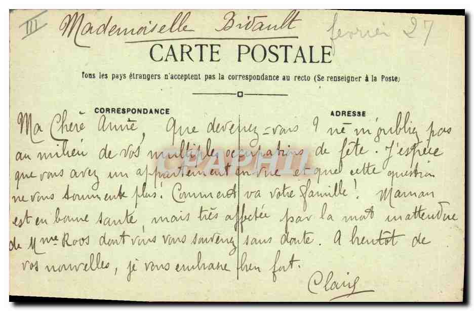 PONT-aux-DAMES (S.-et-M.) — Chambre de Constant Coquelin — Cl. Collard, phot., Lagny — Verso