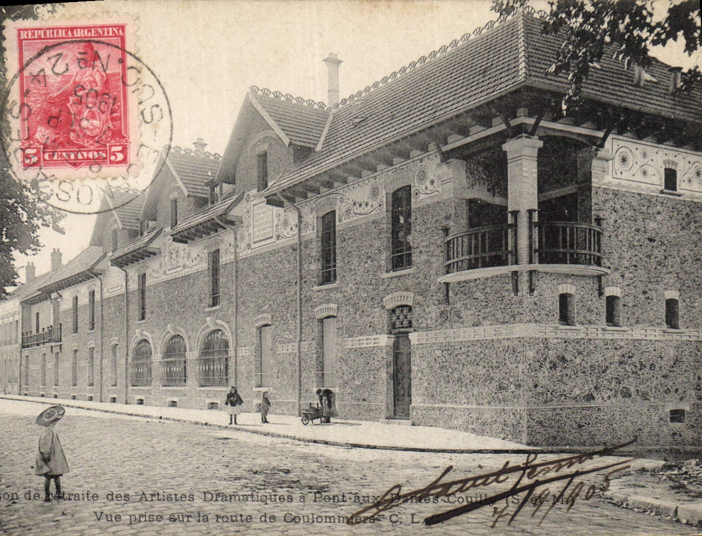 Société des Artistes Dramatiques à Pont-aux-Dames-Couilly (S.-et-M.) — Vue prise sur la route de Coulommiers — C.L. — Éditeur C.L. (Coupé)