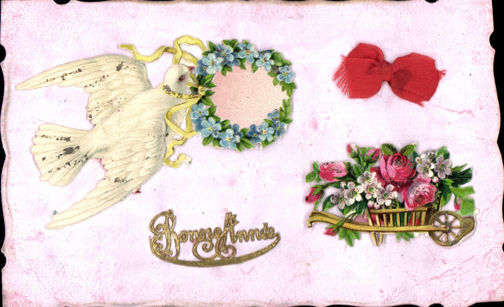 Dove et couronne de fleurs — Bonne Année — éditeur inconnu, n° de série non visible
