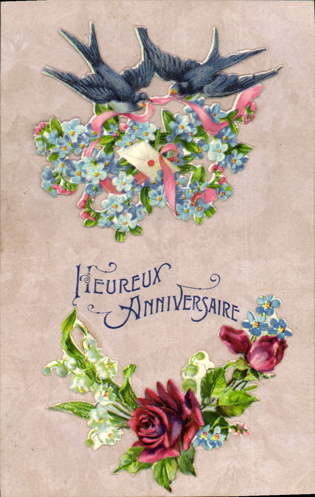 CPA Brodee Fantaisie Fleurs Hirondelles