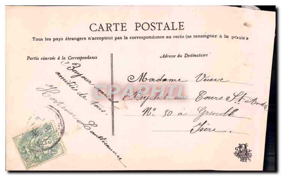 Oiseau portant des fleurs — J'apporte le bonheur — éditeur non visible — Verso