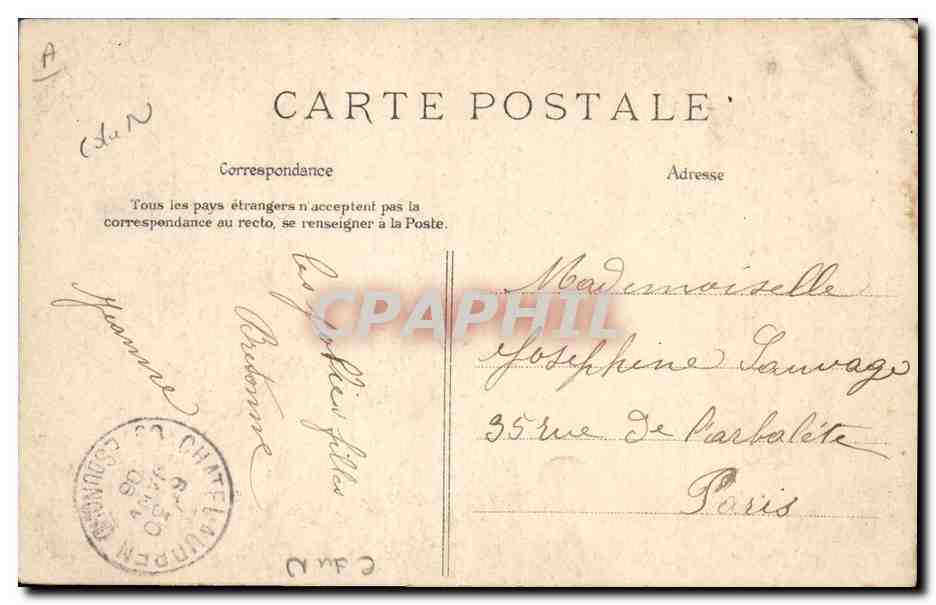 CPA Folklore Jeune fille de Guingamp  — Verso