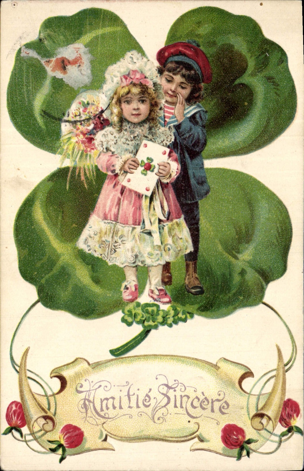 Enfants sur feuille de trèfle — Amitié Sincère — R.F. éditeurs, Paris, Série 1820