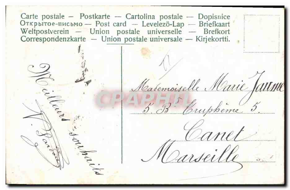 CPA Fantaisie Fleurs Trefles Fer a cheval  — Verso