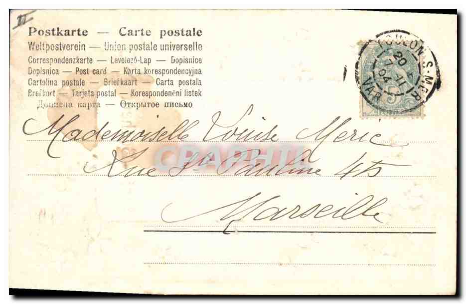 CPA Fantaisie Fleurs Femme Cochon Porc  — Rückseite