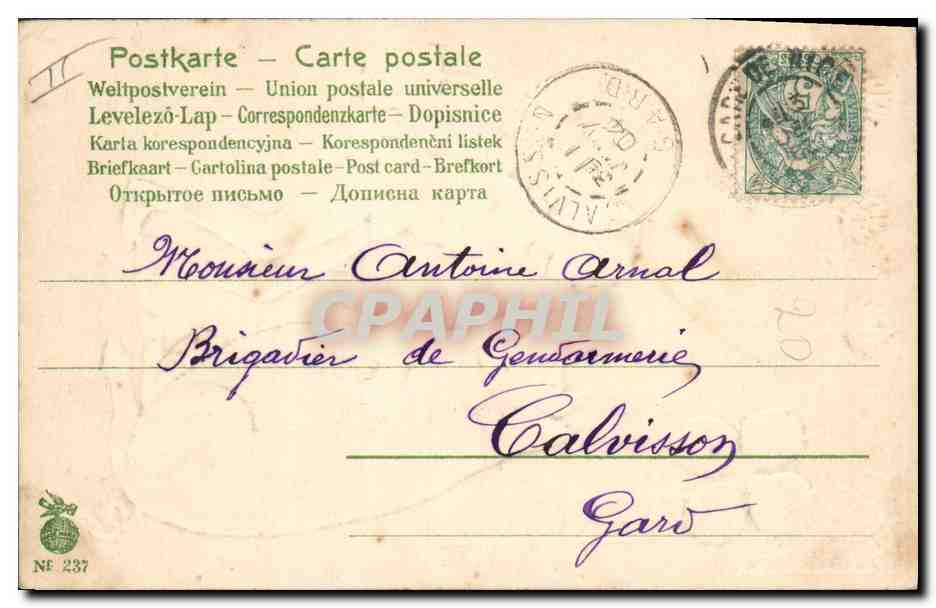 CPA Fantaisie Fleurs Enfant Ramoneur Cochon Porc  — Verso