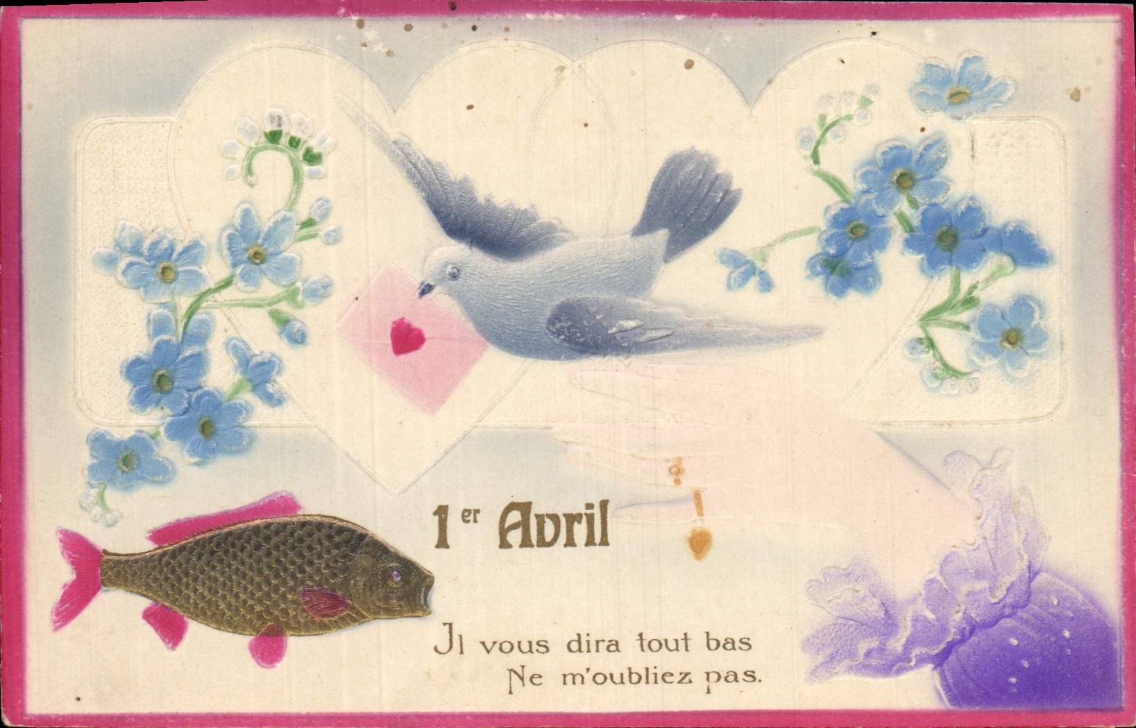 CPA Fantaisie Fleurs Poisson Colombe Main 